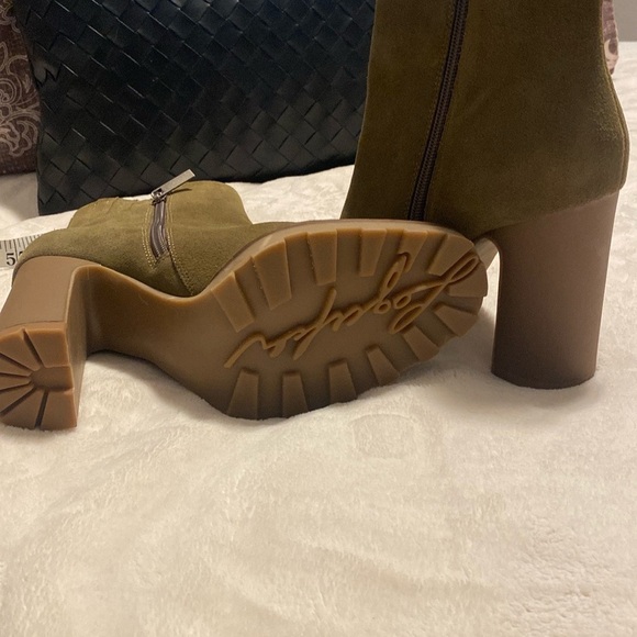 Olive Green Suede Ankle Boots - Picture 3 of 6